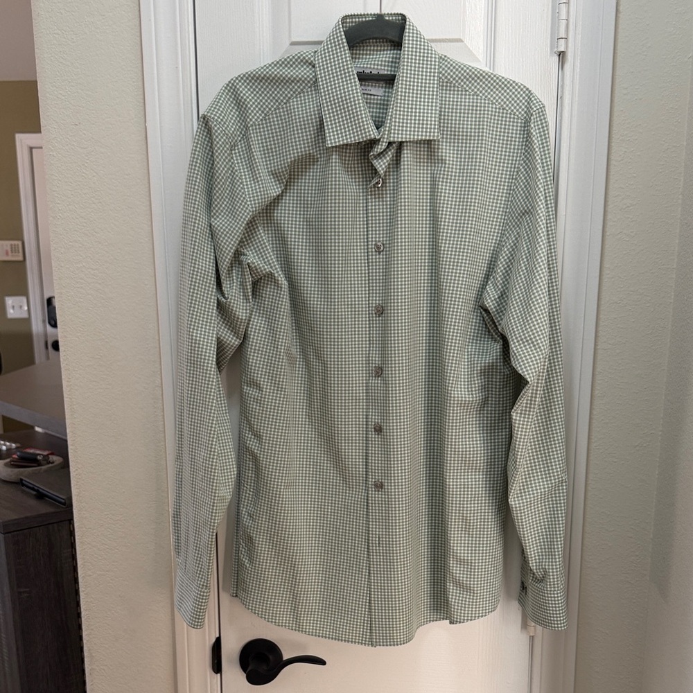 Kenneth Cole Unlisted Men's Slim Fit Dress Shirt Green Check, Medium 15.5,34/35